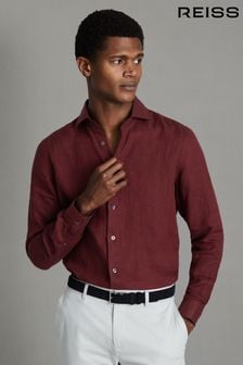 Reiss Pecan Brown Ruban Linen Button-Through Shirt (Q99095) | $231