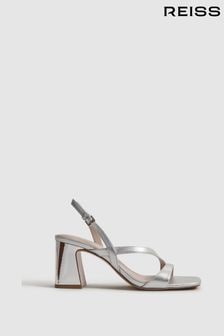 Reiss Silver Alice Strappy Leather Heeled Sandals (Q99096) | ₪ 1,079