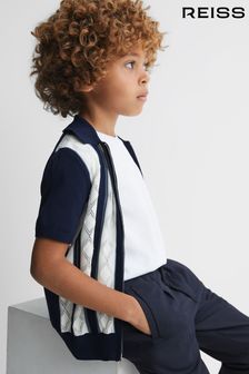 Reiss Navy/White Selwood Junior Colourblock Zip-Through Shirt (Q99098) | OMR29