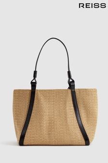 Reiss Natural Nova Raffia Leather Strap Tote Bag (Q99100) | ₪ 1,079