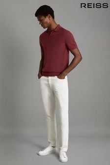 Reiss Brick Red Duchie Merino Wool Open Collar Polo Shirt (Q99115) | SGD 243