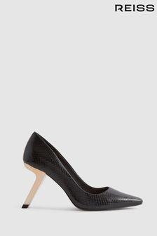 Reiss Black Monroe Leather Angled Heel Court Shoes (Q99118) | AED1,426