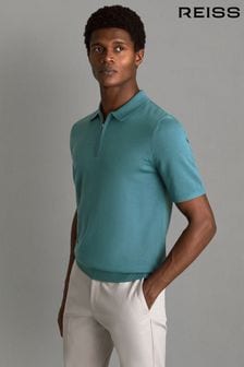 Reiss Ocean Green Maxwell Merino Wool Half-Zip Polo Shirt (Q99122) | SGD 243