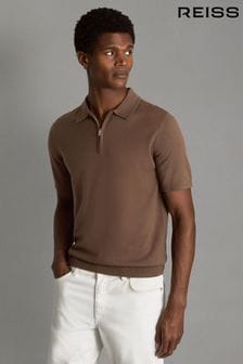 Reiss Pecan Brown Maxwell Merino Wool Half-Zip Polo Shirt (Q99133) | kr1,604