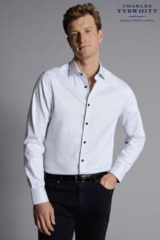 Charles Tyrwhitt White Non-iron Dot Stretch Texture Slim Fit Shirt (Q99166) | $97