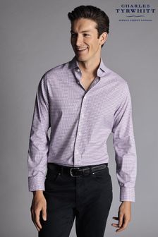 Charles Tyrwhitt Mauve Grid Check Non-iron Stretch Twill Slim Fit Shirt