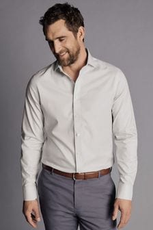Charles Tyrwhitt Grey Non-Iron Twill Cutaway Slim Fit Shirt (Q99200) | kr844