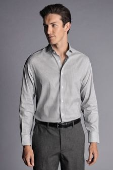 Charles Tyrwhitt Grey Grid Check Non-Iron Stretch Twill Slim Fit Shirt (Q99216) | $120