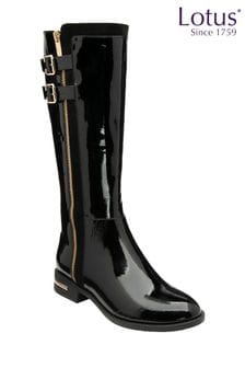 Lotus Black Patent Knee High Boots (Q99268) | OMR39
