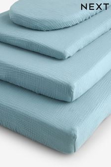 2 Pack Blue Baby 100% Cotton Muslin Fitted Sheets (Q99552) | €16 - €28