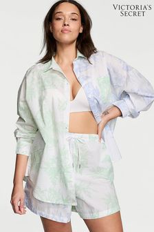 Victoria's Secret Garden Mint Green & Blue Crescent Tropical Toile Cotton Short Pyjamas (Q99696) | €52