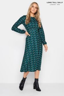 Long Tall Sally Dark Green Spot Print Midi Dress (Q99942) | €54