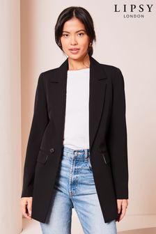 Lipsy Black Crepe Petite Relaxed Longline Tailored Blazer (Q99950) | $98