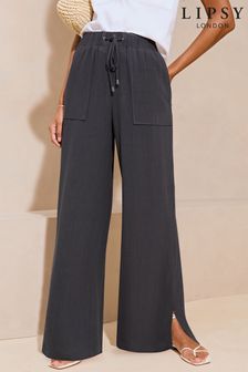 Lipsy Navy Blue Wide Leg Trousers With A Touch of Linen (Q99954) | KRW66,000