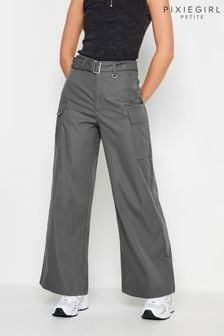 PixieGirl Petite Grey Belted Wide Leg Cargo Trousers (Q99968) | OMR19