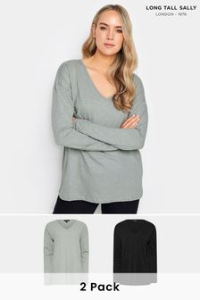 Long Tall Sally Grey V-Neck Tops 2 Pack (Q99970) | AED128