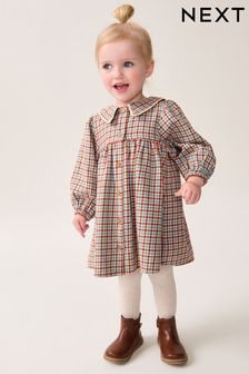 Blue/Ginger Check 100% Cotton Collar Dress (3mths-8yrs) (Q99982) | $26 - $36