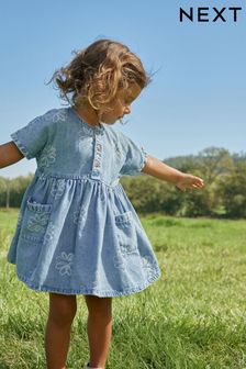 Blue Flower Denim Relaxed Cotton Dress (3mths-8yrs) (Q99983) | ₪ 55 - ₪ 67