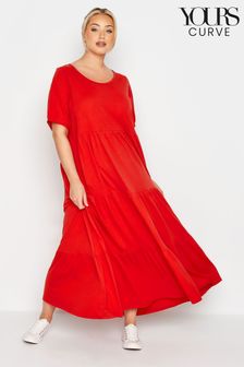 Yours Curve Red Limited Cotton Tier Dress (QD7960) | €11