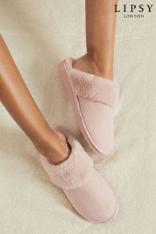Roz - Papuci de casă cu blană sintetică Lipsy (R00405) | 119 LEI