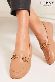 Lipsy Camel Nude Snaffle Trim Flat Faux Leather Loafer (R00681) | €31