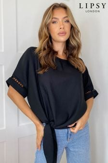 שחור - חולצה של Lipsy עם שרוולי קימונו (R01668) | ‏96 ₪