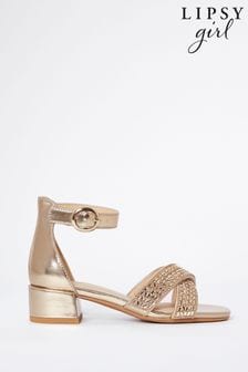Lipsy Gold Low Block Heel Occasion Sandals (R02159) | INR 2,756 - INR 3,197