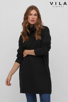VILA Black Roll Neck Knitted Dress (R04070) | $60