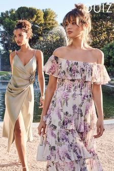 Quiz Chiffon Floral Bardot Tiered Midi Dress (R04838) | 237 zł