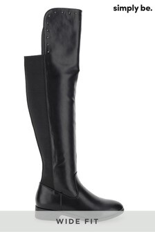 Simply Be Black Wide Foot Studded Boots (R05114) | $81