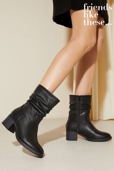 Friends Like These Black Regular Fit Low Block Heel Ruched Boot (R05480) | ₪ 246