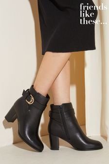 Friends Like These Black Regular Fit Block Mid Heel Buckle Ankle Boot (R05524) | 37 €