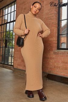 Chi Chi London Brown Roll Neck Oversized Jumper Dress (R05956) | €25