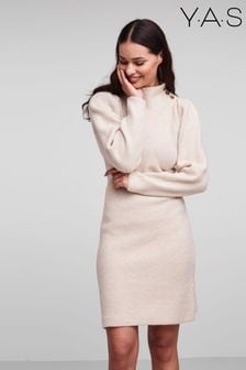 Y.A.S Cream Puff Sleeve High Neck Knitted Dress (R06419) | €41