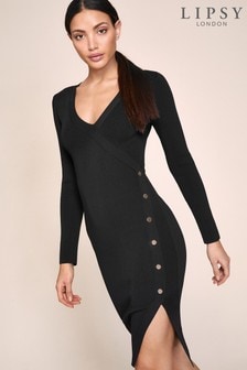 lipsy button sleeve knitted dress
