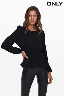 ONLY Black Long Sleeve Peplum Blouse (R20109) | AED77