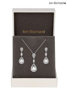 Jon Richard Silver Plated Clear Crystal Pave 3 Tier Pear Drop Necklace & Earring Matching Set (R22416) | $65