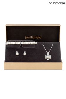 Jon Richard Silver Plated Clear Crystal Pearl And Crystal Cluster Trio Necklace, Bracelet and Earring Matching Set (R22417) | 40 €