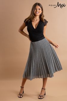 Pour Moi Silver Nina Lame Pleated Midi Skirt (R22575) | 21,890 Ft