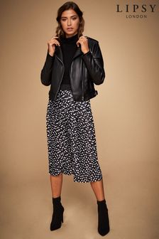 Lipsy Black Abstract Spot Regular Pleated Midi Skirt (R22653) | $53