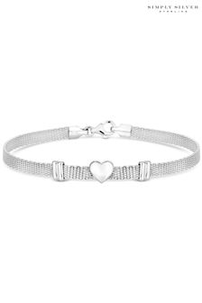 Simply Silver 925 Polished Heart Mesh Bracelet
