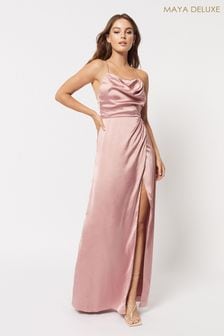 Maya Light Pink Cowl Neck Cross Back Satin Maxi Dress (R23677) | €35