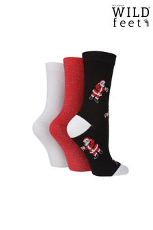 Wildfeet Black 3 Pack Santa Hanging Gift Socks (R23805) | €13