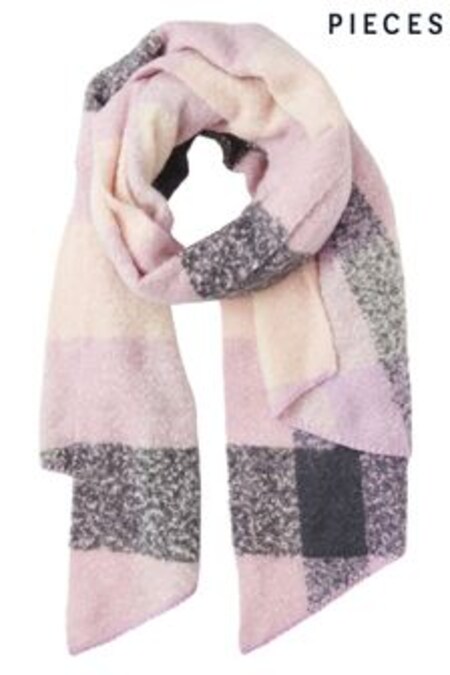 PIECES Pink Check Cosy Chunky Long Checked Scarf (R23875) | 27 €