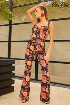 Chi Chi London Black Multi Sleeveless Sweetheart Floral Jumpsuit (R25392) | 65 €
