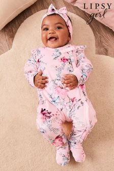 Lipsy Pink Velour Sleepsuit With Matching Headband (R27835) | INR 0