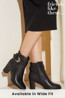 Friends Like These Black Wide Fit Block Mid Heel Buckle Ankle Boot (R29266) | 37 €
