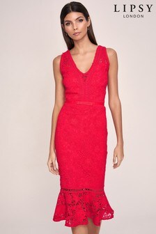 lipsy lace detail high neck bodycon dress in pink