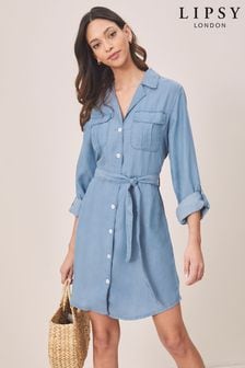 Lipsy Blue Regular Lightweight Denim Shirt Dress (R33248) | kr0