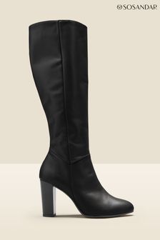 Sosandar Black Leather Zip Knee High Boots (R33397) | OMR80